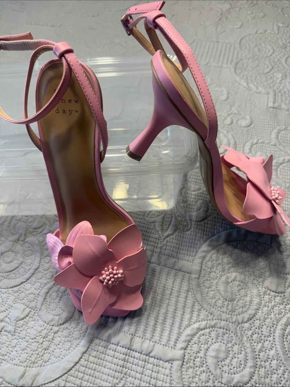 a new day Pink Floral Ankle-Strap Open-Toe Heels NWOT - Picture 2 of 5